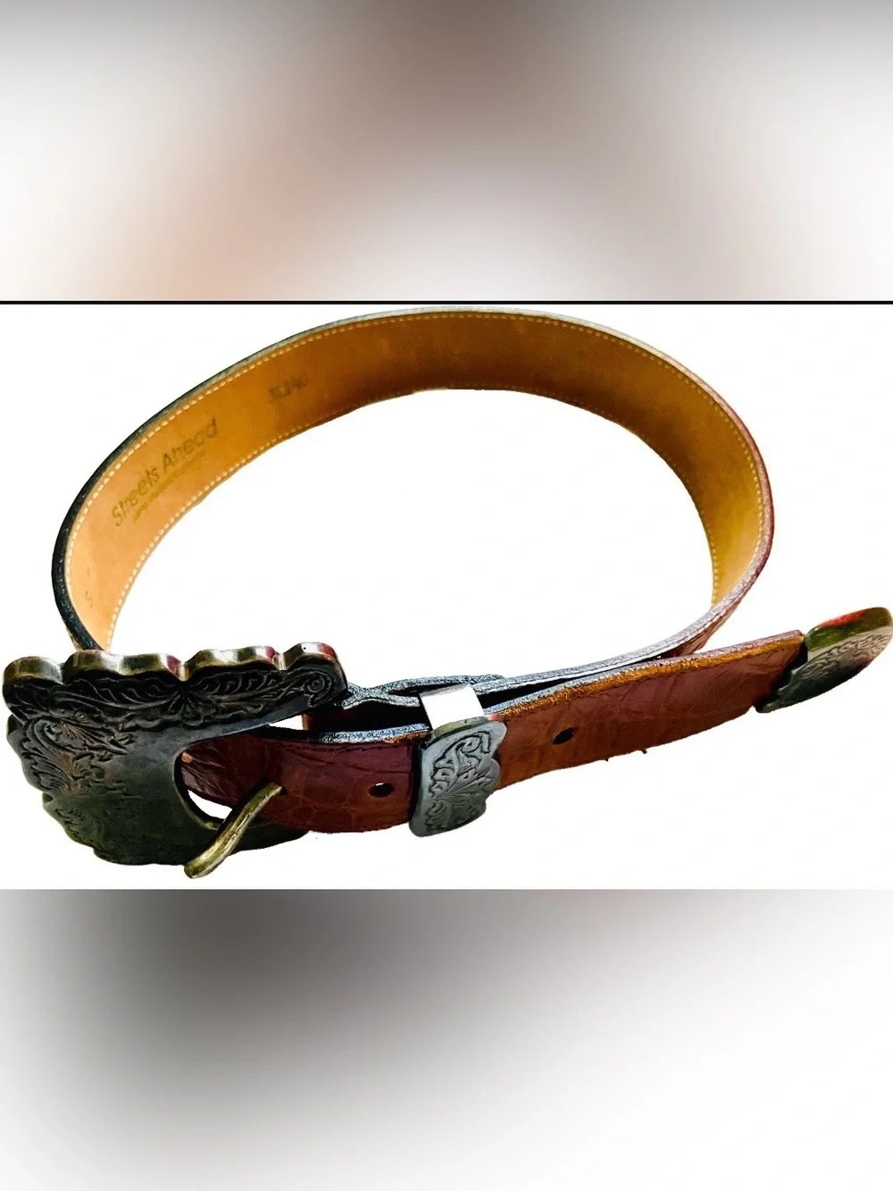 VINTAGE 90’s STREETS AHEAD Croco Embossed Leather BELT From I. MAGNIN Size S